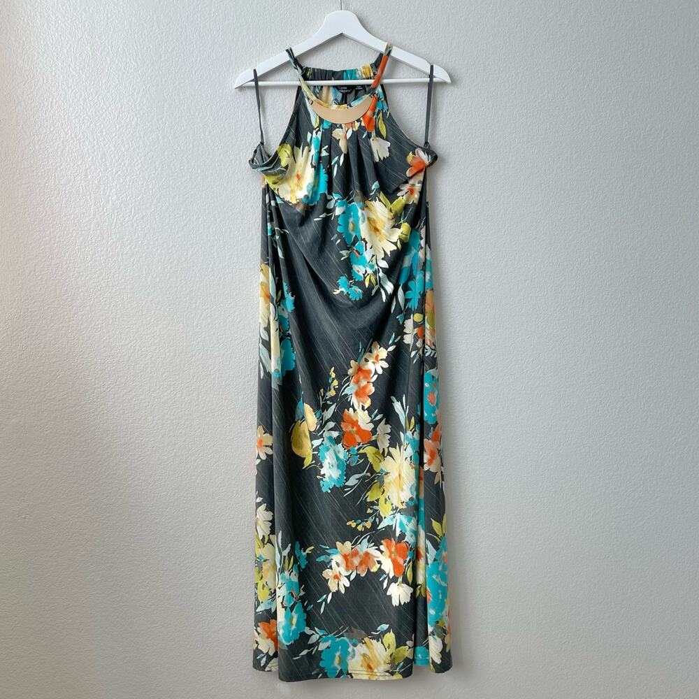Mille Gabrielle Womens Tropical Midi Dress Sleeveless Floral Multi Size Large